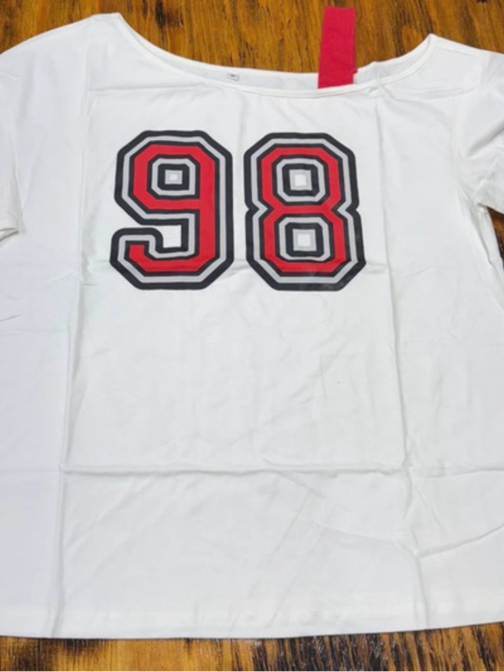 Women's White Short Sleeve Graphic Tee with Red '98' Print